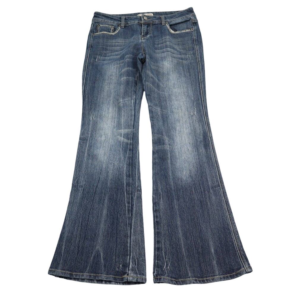 No Boundaries Pants Womens 11 Blue Bootcut Low Rise Button Pocket Denim Jeans